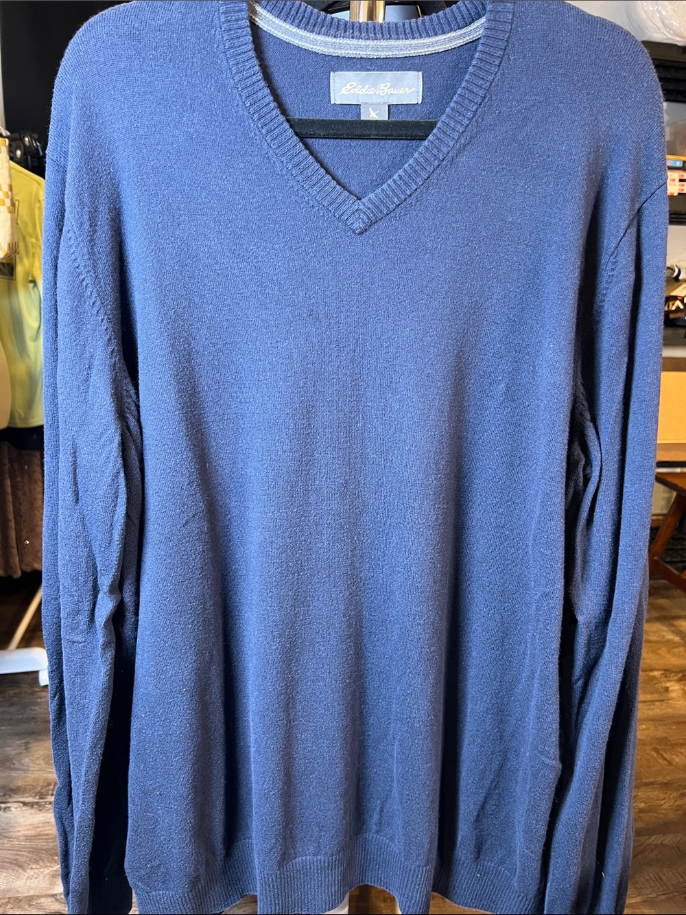 Eddie Bauer Men's V-Neck Sweater in Deep Navy Blue